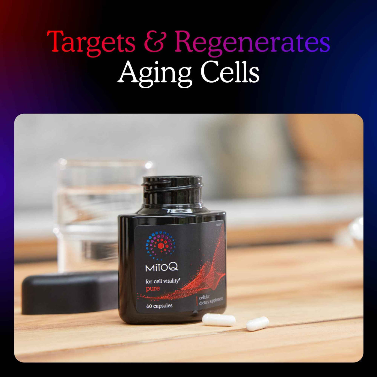 MitoQ Pure Advanced Mitochondria Supplement Superior Bioavailability to CoQ10 - Reduces Free Radical Damage for Healthy Aging, Metabolism, Heart Health, Energy, Strength & Mobility