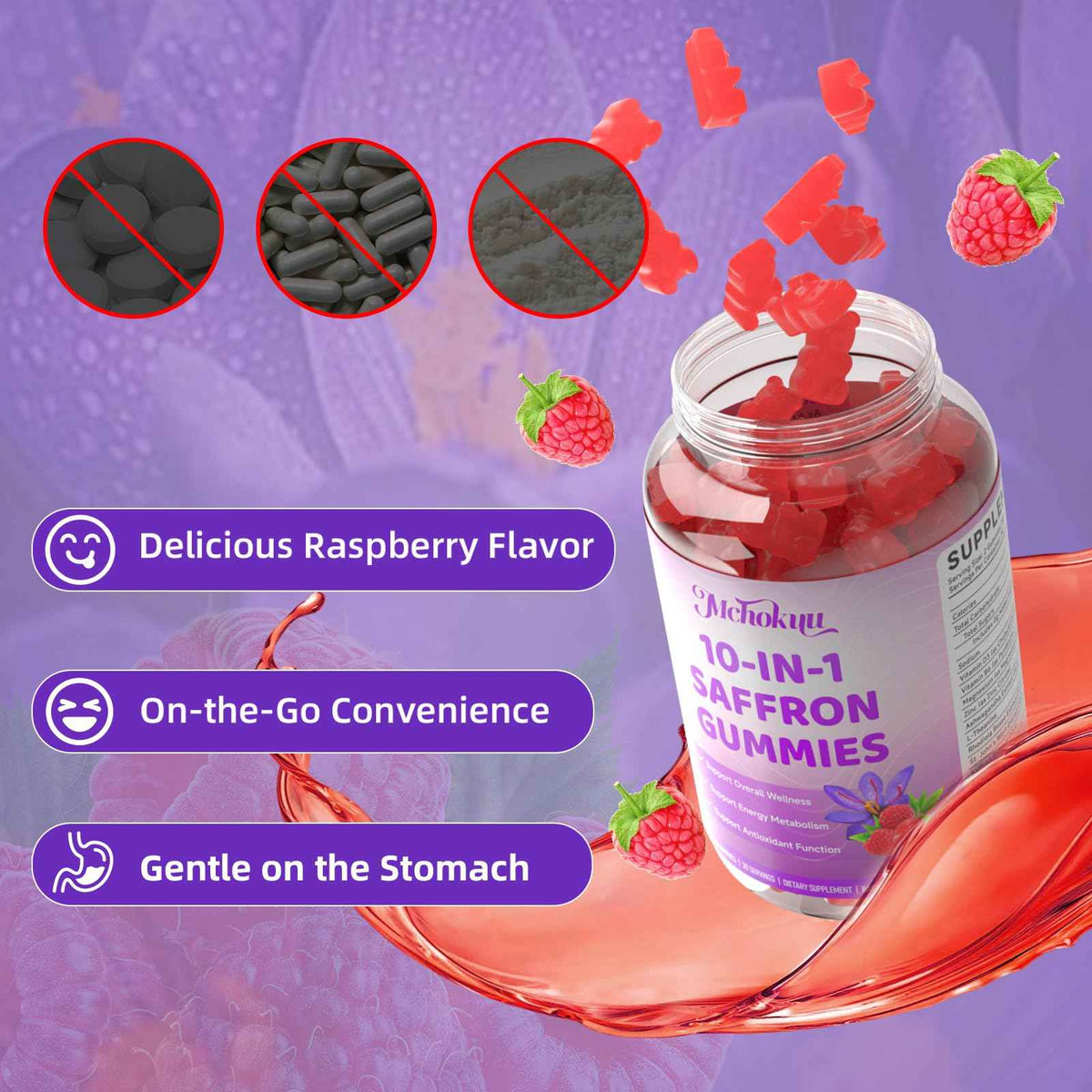 Saffron Supplement Gummies for Kids & Adults Supports Antioxidant Function with Ashwagandha, L-Theanine, Rhodiola Rosea, Lemon Balm, Vitamin D3, B6, Magnesium & Zinc - Raspberry Flavor, 60 Count