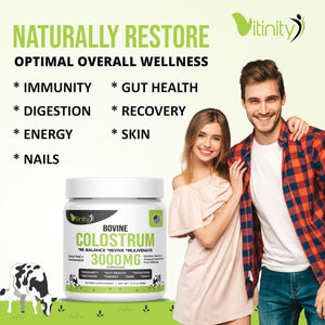 VITINITY Grass Fed Bovine Colostrum Powder for Humans 3000 mg - Natural IgG Colostrum Supplement Gut Health, Immune Support, Muscle Recovery, Wellness | Pure Colostrum Superfood,Unflavored 2 Pack VITINITYBuy Supplements Australia