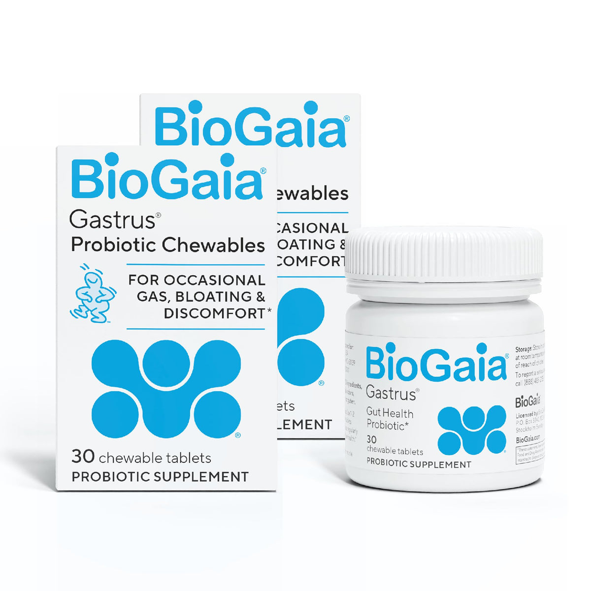 BioGaia Gastrus L reuteri Probiotic - 35 Years of Clinical Gut Research - L reuteri 6475 + 17938 Probiotics - Ease Gut Discomfort, Gas & Bloating - Promotes a Healthy Gut & Microbiome - 30 Chewables