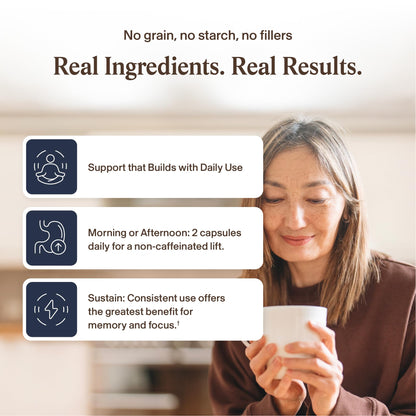 Real Mushrooms Lions Mane Mushroom Cognition (120 Capsules) Lions Mane Mushroom Powder Extract Capsules - Brain Supplement, Brain Vitamins, Focus Supplement