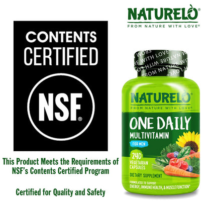 NATURELO Mens Multivitamins - One Daily Multivitamin for Men with Vitamins, Minerals & Organic Whole Foods, Boost Energy & Health, Non-GMO, 240 Vegetarian Capsules