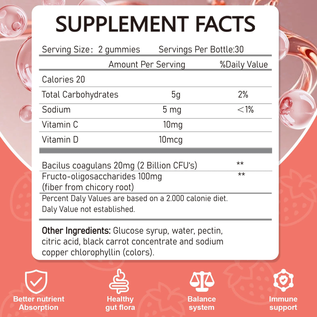 Vikaywoo Probiotic Fiber Gummies for Adults, No Sugar Added Strawberry Flavor– 2 Billion CFUs –Vitamin C,Vitamin D–Digestive Health & Regularity Support(120 Count)