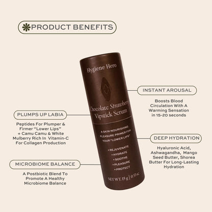 Hygiene Hero Vipstick Sexual Enhancer Serum for Women | Serum for Vulva | Intimate Grooming | Soothe, Hydrate and Protect Your Labia, Chocolate Strawberry, 0.53oz