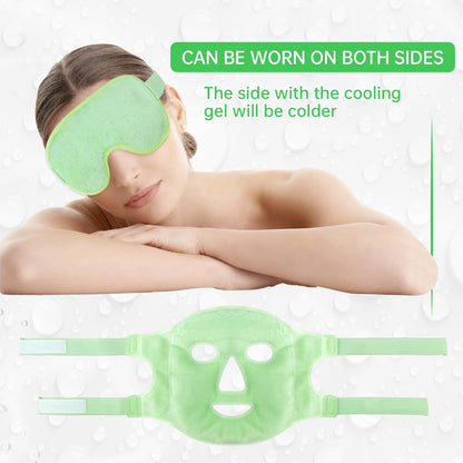 ZNÖCUETÖD Eye & Face Ice Mask (Cucumber Green) – Refreshing Gel Pack for Puffy Eyes, Dark Circles, Migraines & Sinus Relief | Soft Plush Backing