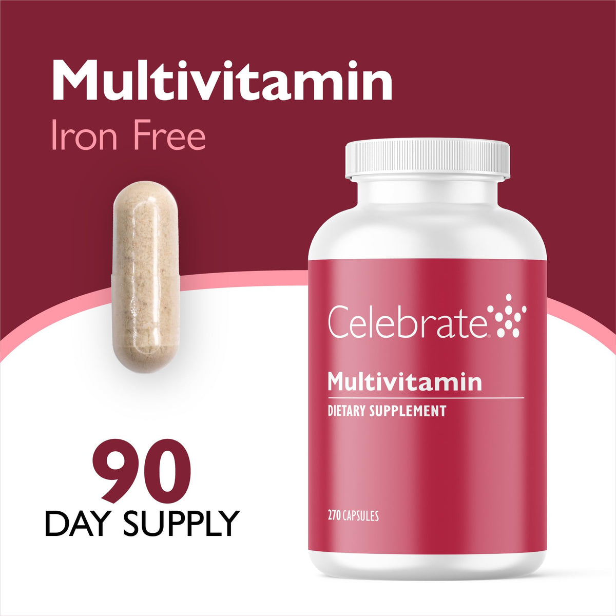 Celebrate Vitamins Bariatric Multivitamin, Iron Free - Post Gastric Bypass & Sleeve Gastrectomy Supplement for Men & Women - Essential Minerals & Vitamins A, B, D & E (270 Capsules)
