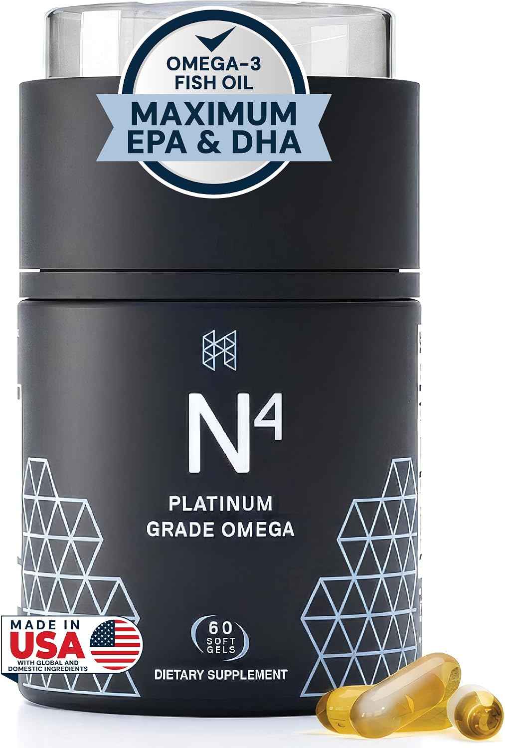 HPN N(4) 3,000 mg DHA/EPA Omega-3 for Joint & Brain, 60 Softgels - Icelandic omega-3 fish oil with 3,000 mg DHA/EPA supports muscle, joint and brain health; 60 softgels.