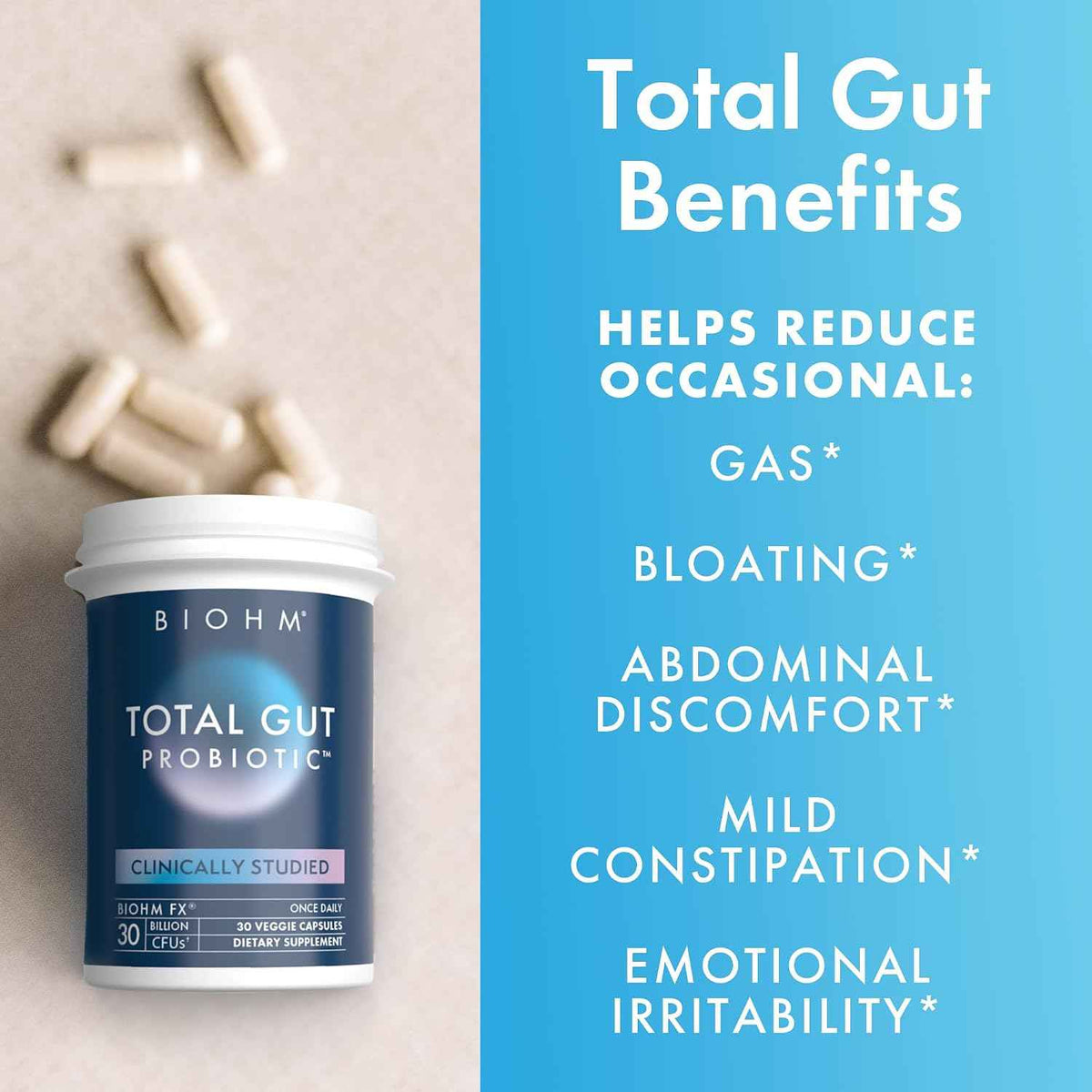 BIOHM Total Probiotic, 30 Billion CFU Daily Probiotics for Women & Men (30 Count)