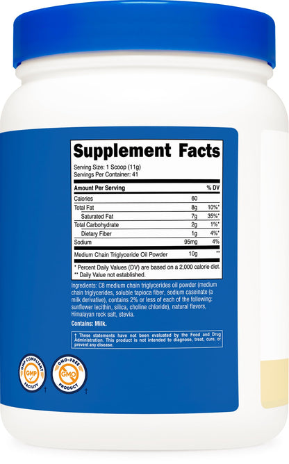 Nutricost C8 MCT Oil Powder 1LB (16oz) Vanilla Flavor, Gluten-Free