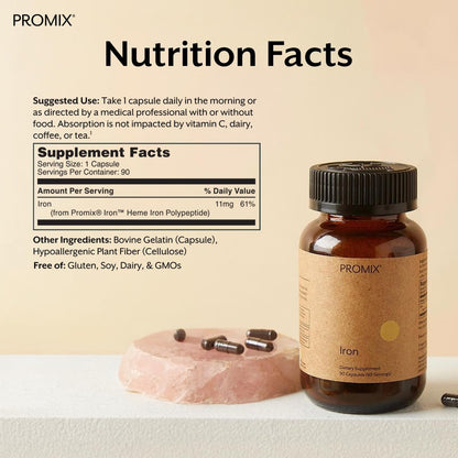 Promix Nutrition Heme Iron Supplement - Gut Friendly - 11mg polypeptide Formula - 90 Count