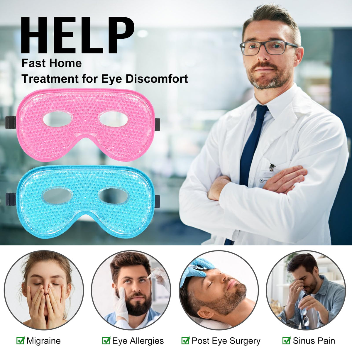 BeeVines XL Jumbo Gel Eye Mask - 2 Pack Cooling & Warming Relief