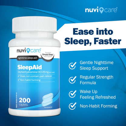 NUVICARE Diphenhydramine 25mg Nighttime Sleep Aid, 200 Caplets