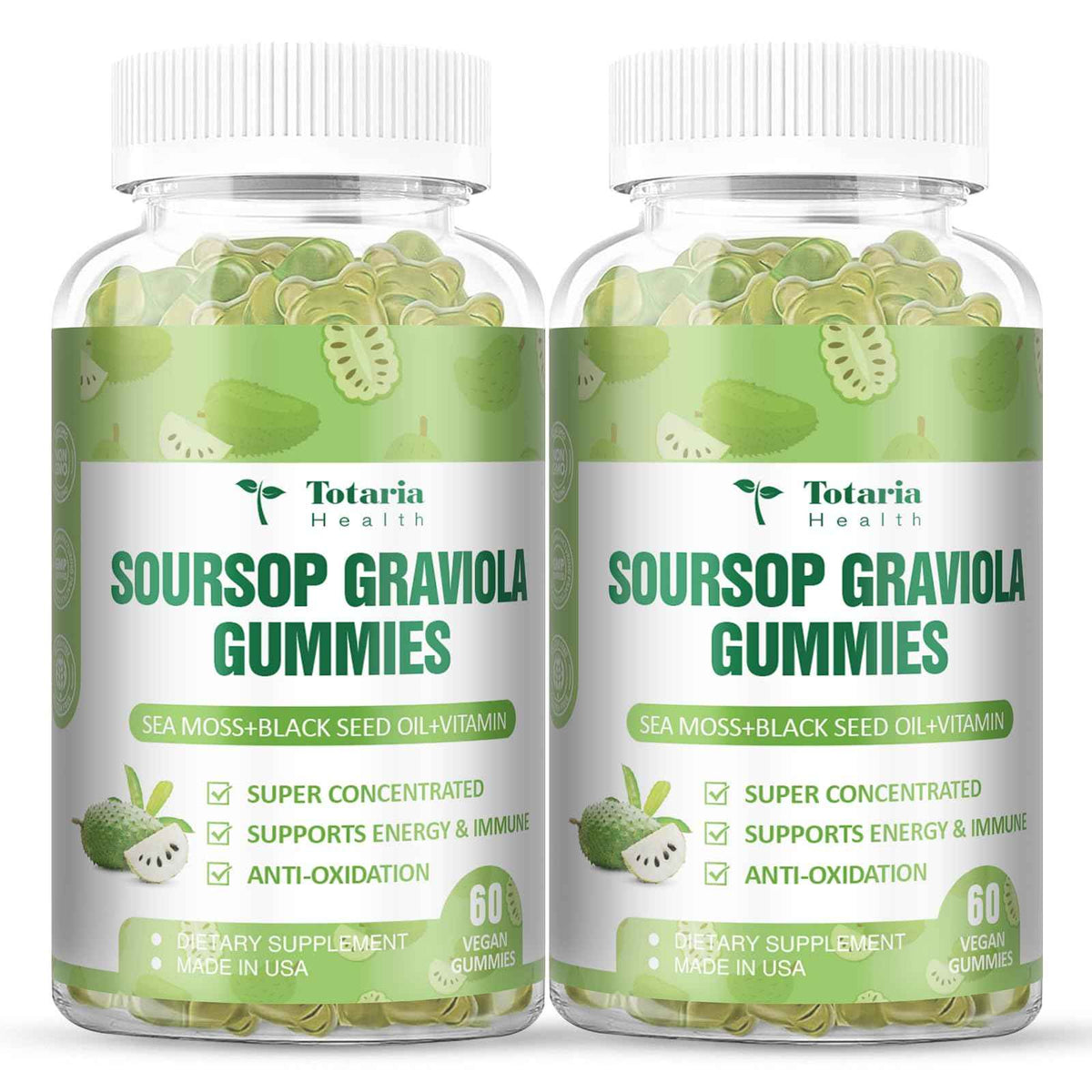 Totaria Sugar Free Soursop Oil Graviola Sea Moss Gummies - Support Digestive Sleep Skin Health, Immunity & Antioxidant - Guanabana Fruit with Sea Moss, 150mg Black Seed Oil Organic Non-GMO Vegan