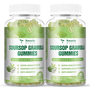 Totaria Sugar Free Soursop Oil Graviola Sea Moss Gummies - Support Digestive Sleep Skin Health, Immunity & Antioxidant - Guanabana Fruit with Sea Moss, 150mg Black Seed Oil Organic Non-GMO Vegan