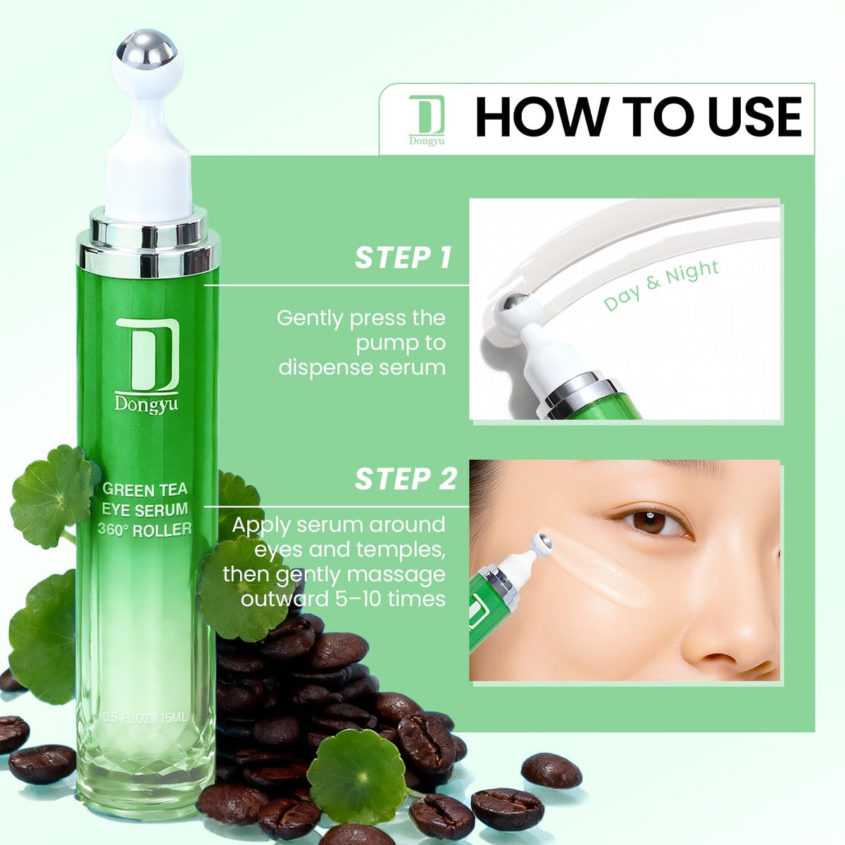 Dongyu Caffeine & Green Tea Eye Cream (Green) – Anti-Aging & Depuffing Treatment for Beauty Enthusiasts | Morning & Night Use