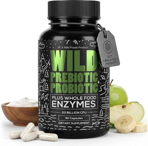 Wild Prebiotics and Probiotics with Digestive Enzymes - 20 Billion CFU - 10 Strains for Women & Men - Support Gut Health & Digestion Supplements - Non-GMO Prebiotic Fiber - 30 Count (Pack of 2)