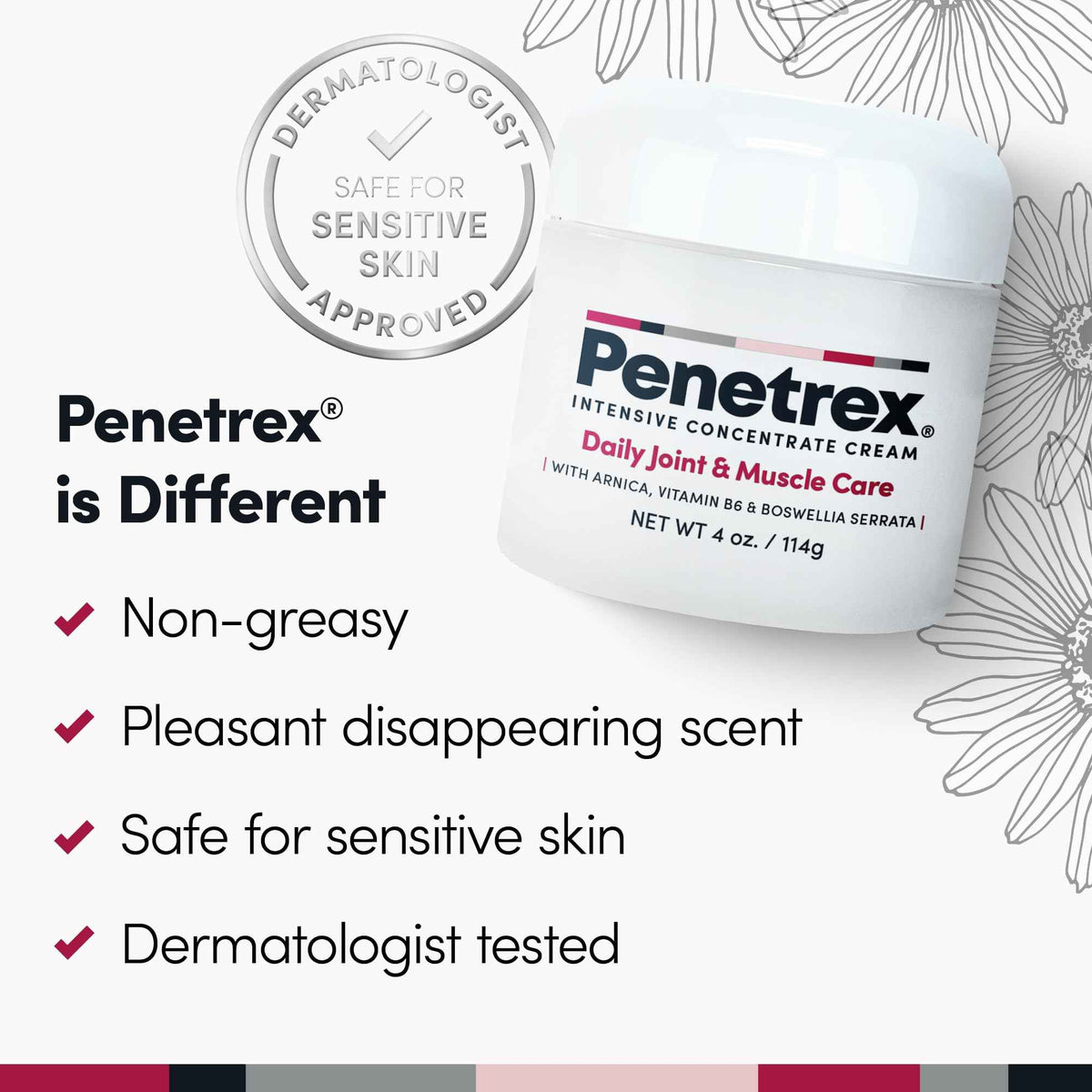 Penetrex Joint & Muscle Therapy - Soothing Comfort for Back, Neck, Hands, Feet - Premium Whole Body Rub with Arnica, Vitamin B6 MSM & Boswellia - Non-Greasy 4oz Cream