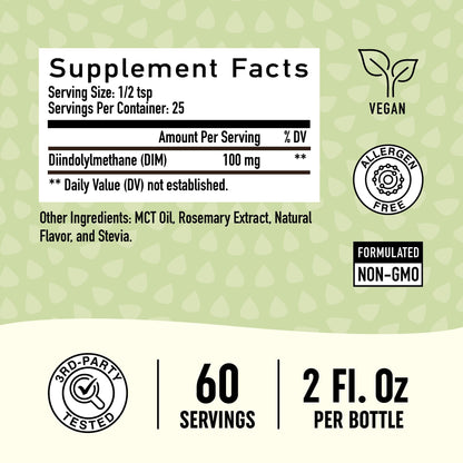 DIM Supplement Liquid Drops 100mg for Estrogen Balance for Women & Men | Hormone Balance