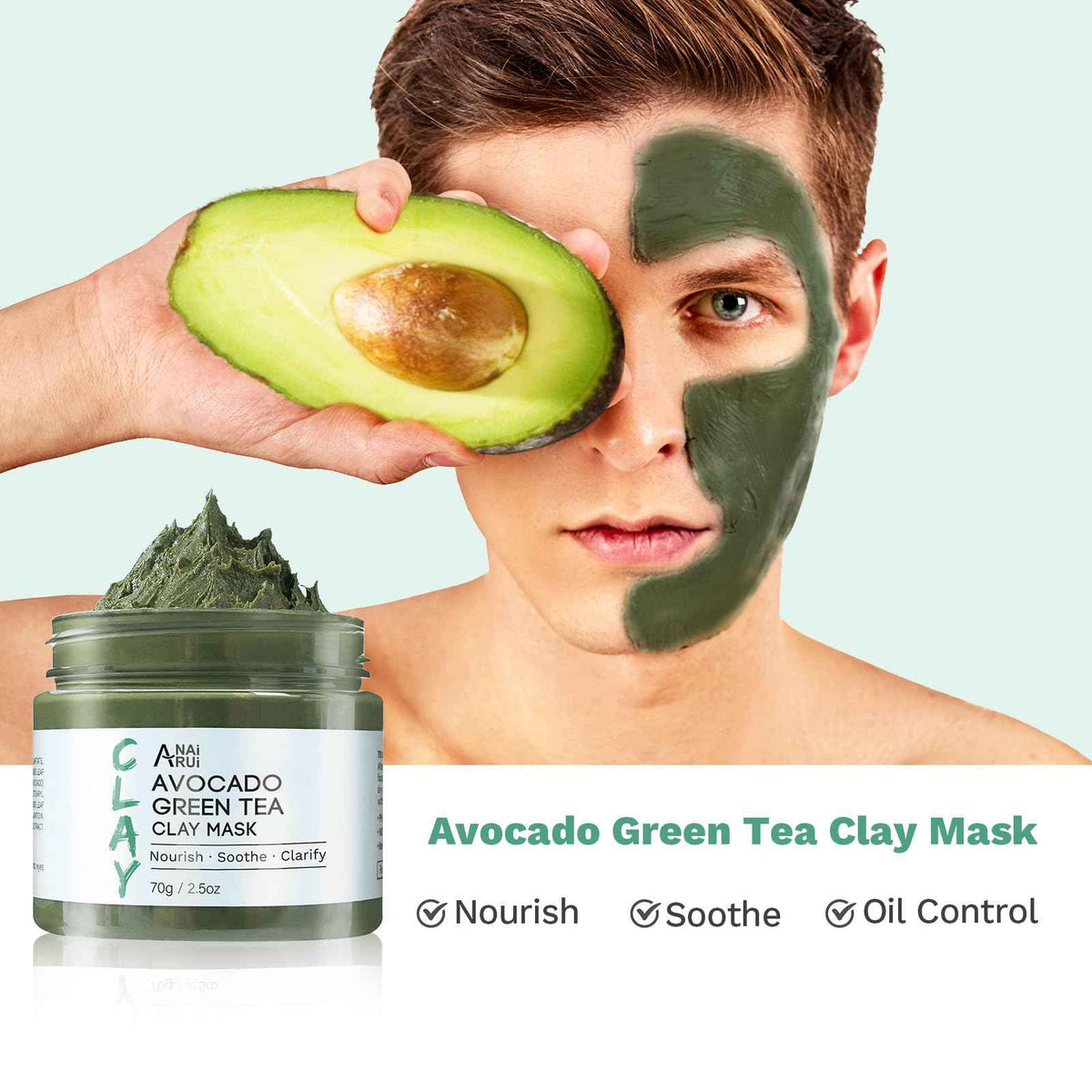 ANAI RUI 3 Pack Clay Mask Set Turmeric Vitamin C Clay Mask -Rose Facial Mask -Avocado Green Tea Mud Mask Smoothing, Hydration & Glow,Spa Gift Set