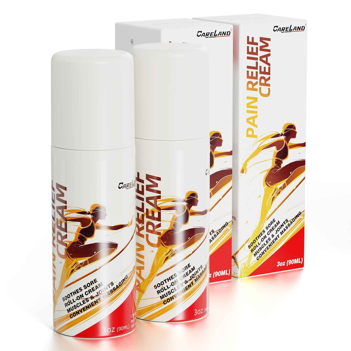 CARELAND Pain Relief Roll On Cream 2 Pack Capsaicin Roll On with Menthol & Methyl Salicylate Formula, 3oz, Cooling Joint Pain Relief for Knee, Lower Back, Neck & Sore Muscles, Arthritis Pain Reliever