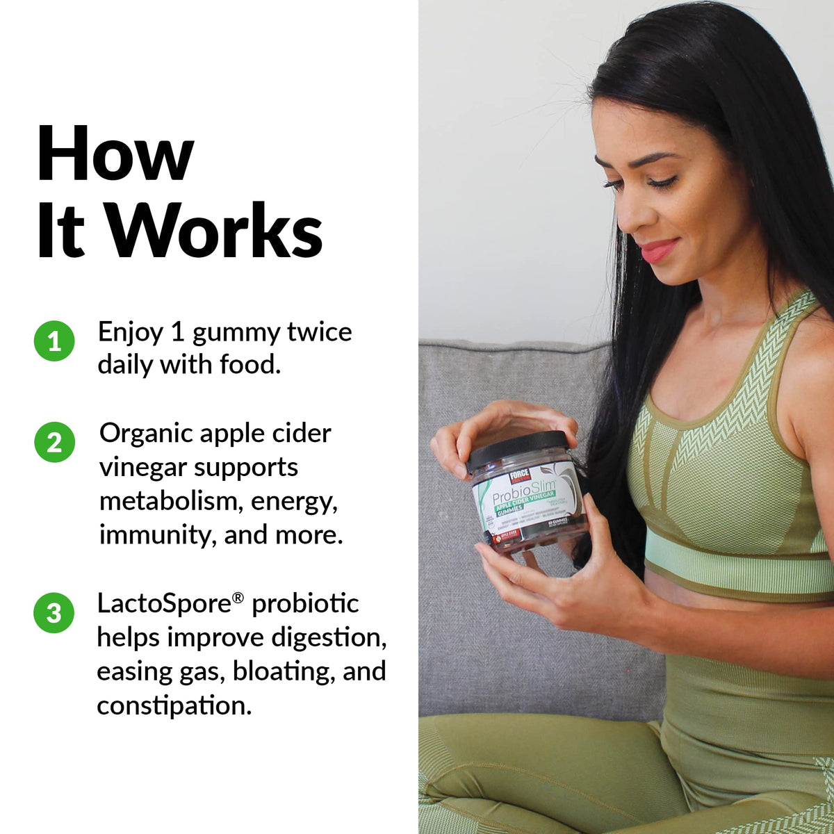 FORCE FACTOR ProbioSlim Apple Cider Vinegar Gummies Organic LactoSpore Prebiotics