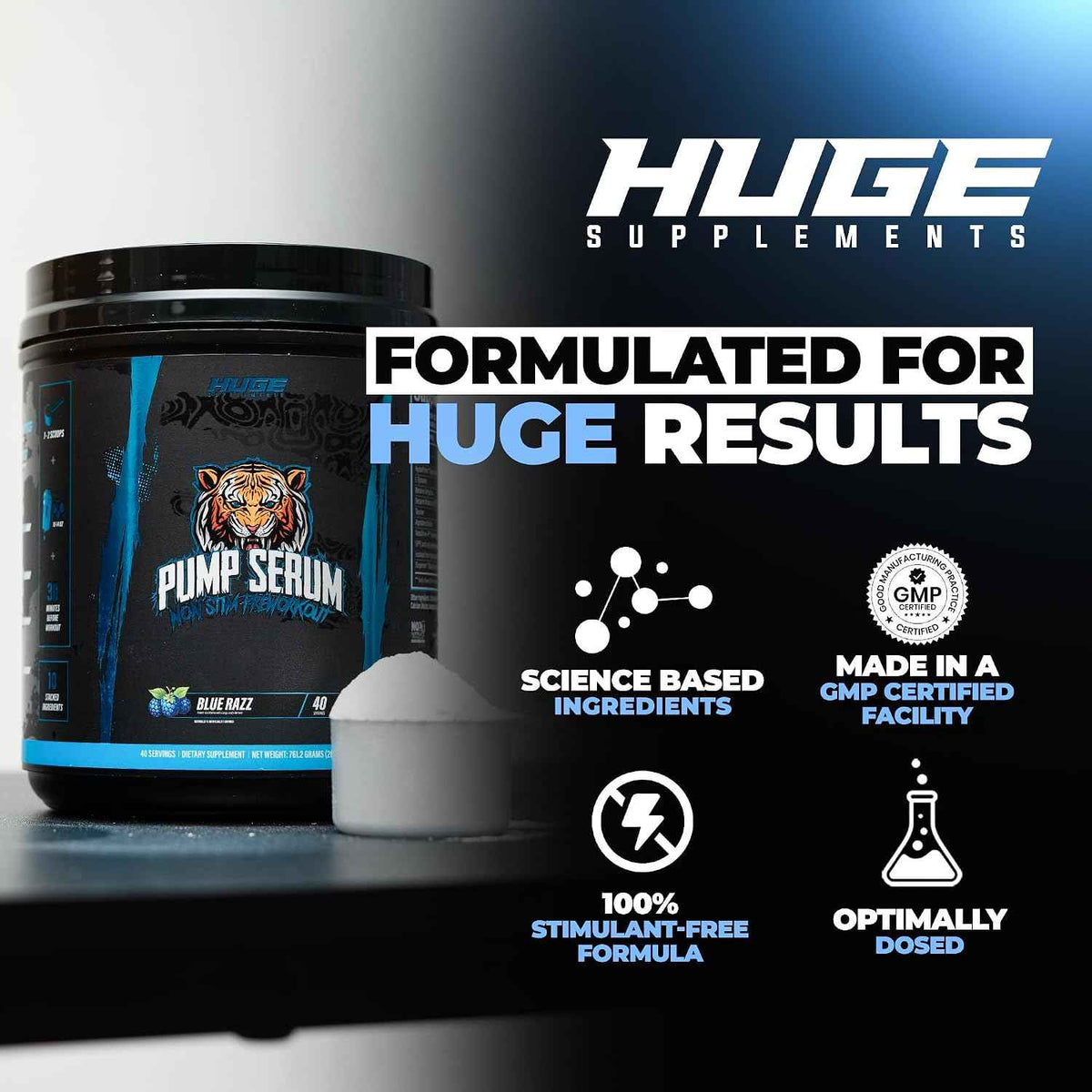 Pump Serum Non Stim Pre-Workout - Fully Loaded Stimulant Free Pre Workout for Extreme Pumps, Vascularity & Muscle Fullness, with L-Citrulline, HydroPrime & Nitrates, Blue Razz, 40 Servings