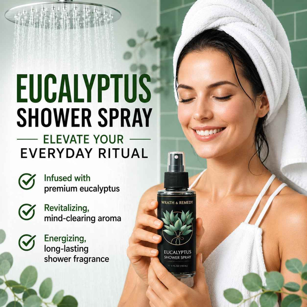 Eucalyptus Shower Spray Aromatherapy - USDA Organic (4 oz, 700+ Sprays) - 100% Pure Eucalyptus Essential Oil Spray Mist for Spa Shower, Steam, Sauna & Linen Bedsheet - Premium & Travel Size (US-Made)