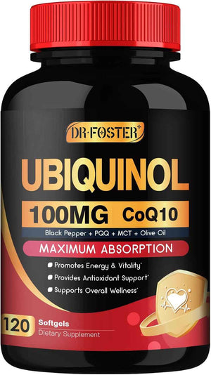 DRFOSTER CoQ10 Ubiquinol 100mg Supplement, Coenzyme Q10 120 Softgels - Maximum Absorption CoQ10, PQQ & MCT, Heart Support, Promotes Energy & Vitality, Antioxidant Support, Non-GMO, Gluten-Free