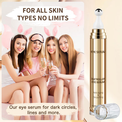 5% Caffeine Eye Serum with 360° Cooling Massage Ball (0.67 fl oz) - Rapid Treatment for Dark Circles, Puffiness & Eye Bags | Hyaluronic Acid Anti-Aging Serum for Men & Women