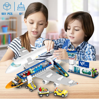 HOGOKIDS City Airport Airplane Building Set with LED Light, 901 PCS
