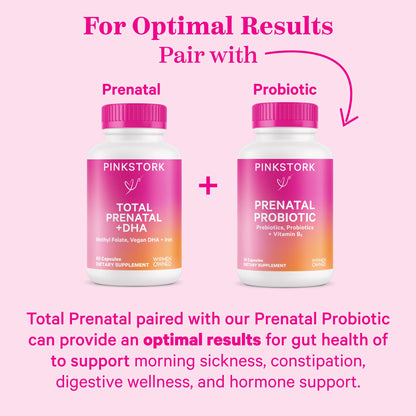 Pink Stork Total Prenatal Vitamins with DHA, Folate, Iron, Choline, and Vitamin B12 - Prenatals