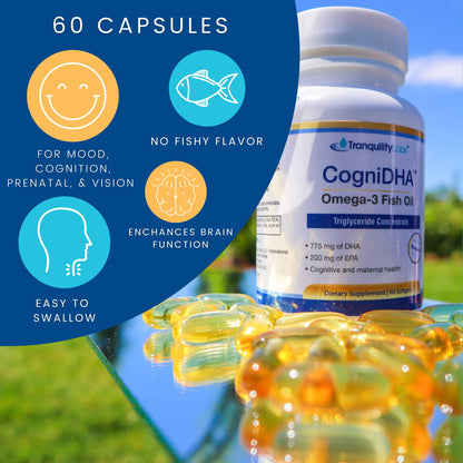 High DHA Omega 3 Fish Oil - CogniDHA - Pharmaceutical Grade - 840 mg Omega-3s - Supercritical CO2