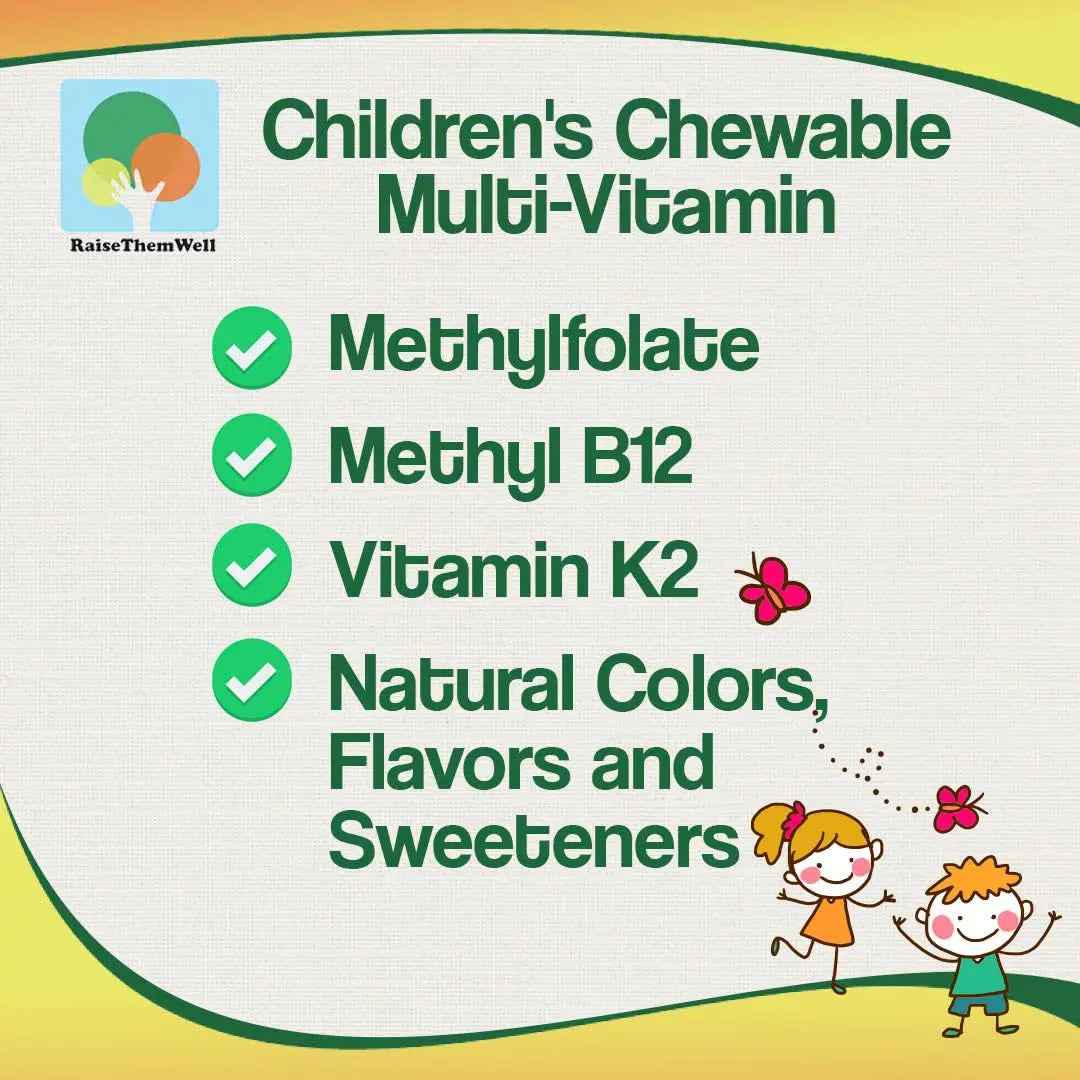 Raise Them Well Tasty Chewable Kids Multivitamin, All-Natural Colors, Flavors & Sweeteners, Daily Essential Vitamins for Children, Easy-to-Chew Vitamins, Strawberry