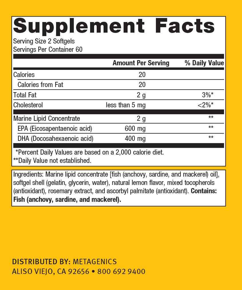 Metagenics OmegaGenics EPA-DHA 500 - High Potency Fish Oil Supplement for Cardiovascular Health* - Sustainably Sourced & Purity Tested
