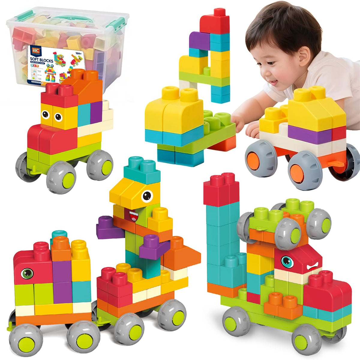 83 PCS STEM Soft Building Blocks Set for Toddlers 18 Months+, Large Construction Stacking Blocks with Storage Box, Educational Preschool Toy to Develop Creativity, Imagination and Fine Motor Skills