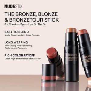 Nudestix Nudies Bronze All Over Matte Bronzing Stick – 3-in-1 Cream Bronzer for Cheeks, Eyes & Lips with Built-In Brush | Natural Contour & Sun-Kissed Glow | Bondi Bae NudestixBuy Supplements Australia