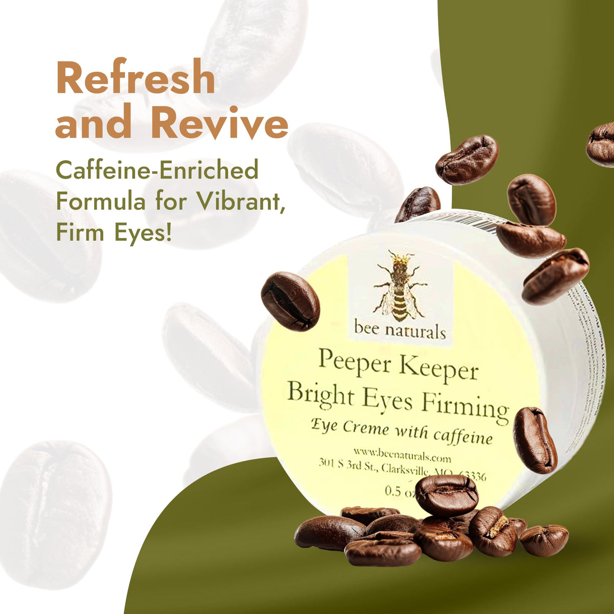 Bee Naturals Peeper Keeper Bright Eyes Firming Eye Cream – Caffeine Eye Cream for Puffy Eyes & Under Eye Firming