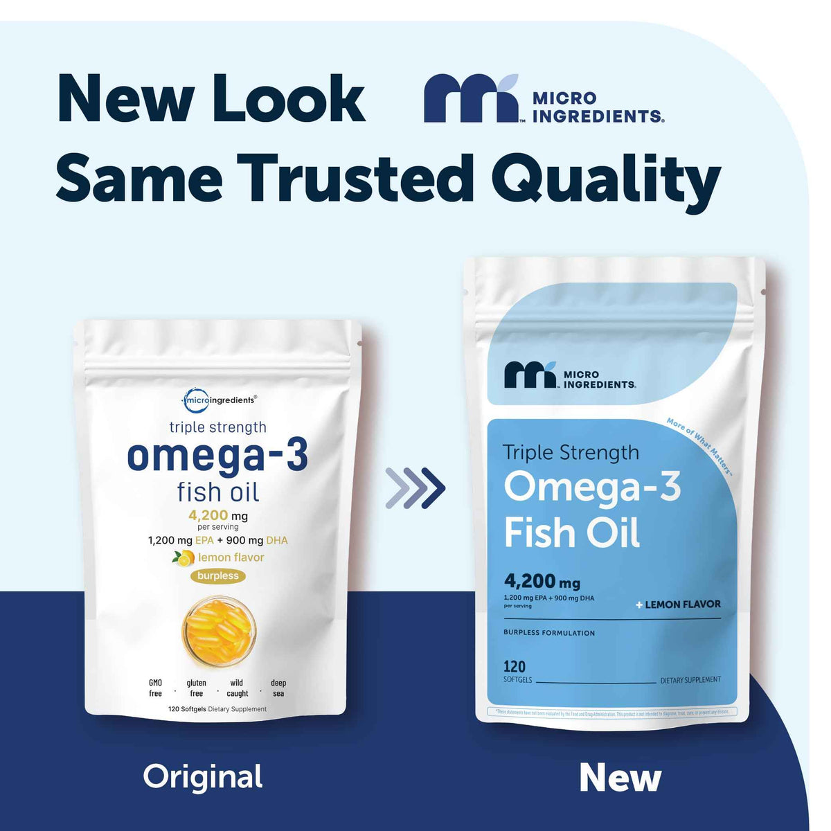 Micro Ingredients Triple Strength Omega-3 Fish Oil 4,200 mg Per Serving - EPA 1200mg + DHA 900mg Per Serving, Wild Caught Fish Source, Lemon-Flavored, 240 Softgels, Burpless, No Fishy Aftertaste.