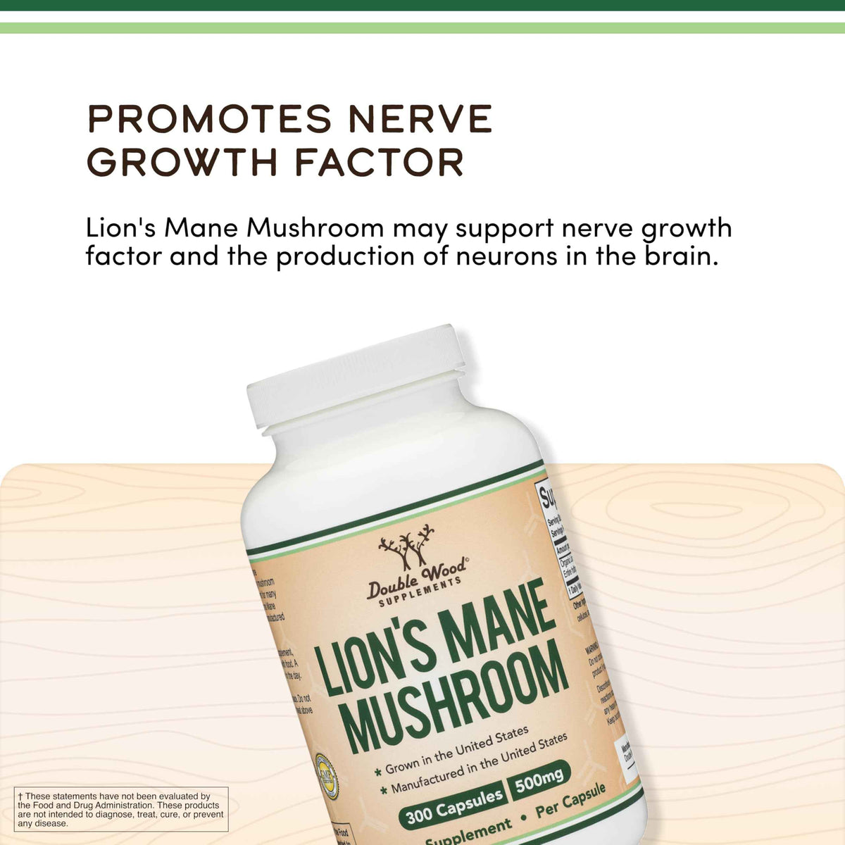 Organic Lions Mane Mushroom Capsules (120 Count), for Focus Support and Immune Health, Third Party Tested and Grown in The USA - by Double Wood
