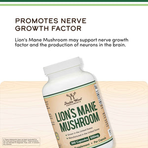 Organic Lions Mane Mushroom Capsules (120 Count), for Focus Support and Immune Health, Third Party Tested and Grown in The USA - by Double Wood