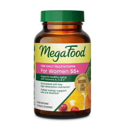 MegaFood Multivitamin for Women 55+ One Daily Womens Multivitamin with Vitamin D3, C, Zinc & Bioavailable Vitamin B12 & Folate - Healthy Aging, Brain & Bone Health, Vegetarian, 120 Tablets