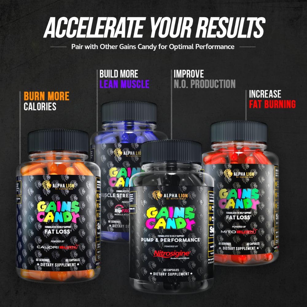 ALPHA LION Gains Candy, Supplement Pills that Support Weight Loss, Appetite Suppressant, Keto-Diet Friendly, Decrease Body Fat, Upgrade Energy & Workout Performance, 60 Capsules (MitoBurn)
