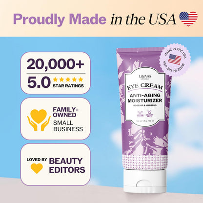 LilyAna Naturals Eye Cream (1.0 oz Bottle) - Natural Anti-Aging Treatment for Dark Circles, Puffiness & Sensitive Skin