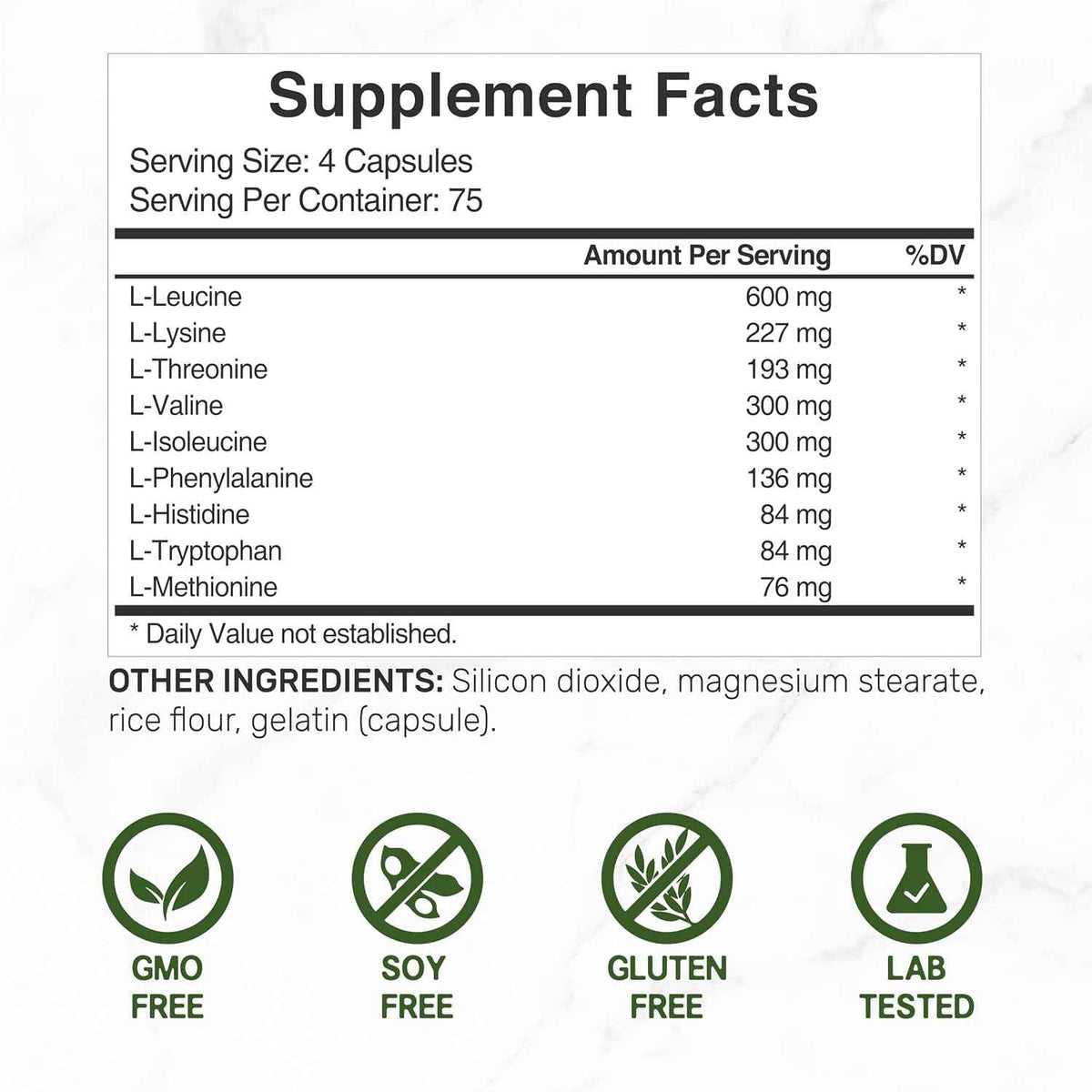 Essential Amino Acids (EAA) 2000mg Per Serving, 300 Capsules - Unflavored - 9 in 1, All BCAAs (Branched-Chain Aminos) - Lean Muscle Support & Natural Pre Workout Supplement