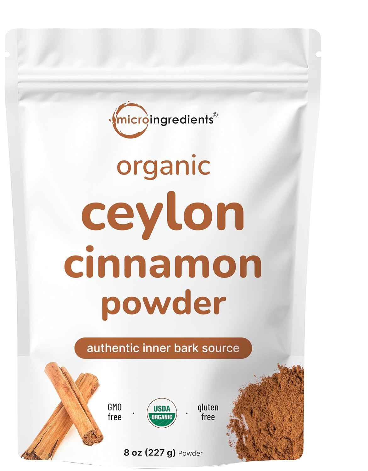 Micro Ingredients Organic Ceylon Cinnamon Powder, 8 oz - Sri Lanka Source - True Cinnamon for Spice & Seasoning - Great for Baking, Cooking, & Drinks - Additive Free, Non-GMO