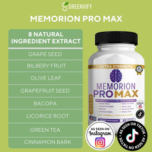 GREENVIFY Memorion Pro Max Extra Strength Brain Support Supplement, 60 Capsules, with DHA, Vitamins, Herbal Blend, 30-Day Supply (1) GREENVIFY buy supplements Au