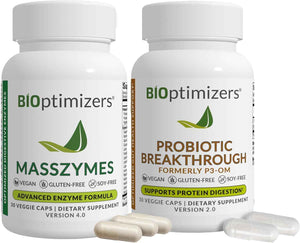 BiOptimizers Digestive Health Bundle - MassZymes Enzymes & Probiotic Breakthrough with Prebiotics - Max Nutrient Absorption, Gut & Immune Support - Energy, Recovery & Clarity - 60 Vegan Capsules