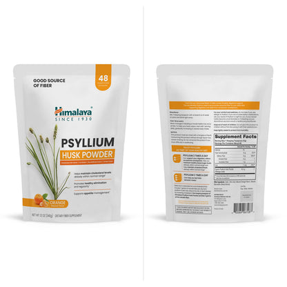 Himalaya Psyllium Husk Powder, Orange, 48 Servings - Daily Psyllium Fiber Supplement for Supporting Digestive Health and Regularity - Vegan, Non-GMO, Sugar Free, Gluten Free, 12 oz (340 g)