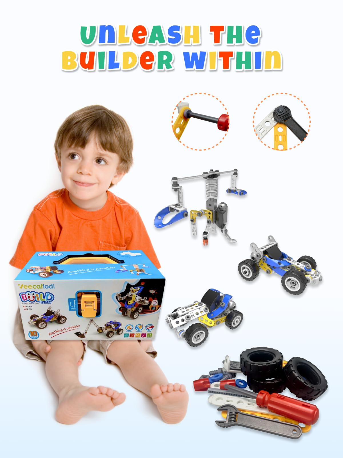 10 in 1 STEM Toys for 5 Year Old Boy, Building Toys for Kids Ages 4-8 5-7 6-8, STEM Engineering Construction Kit with Electric Motor, Educational Science Gift for 5 Year Old Boys