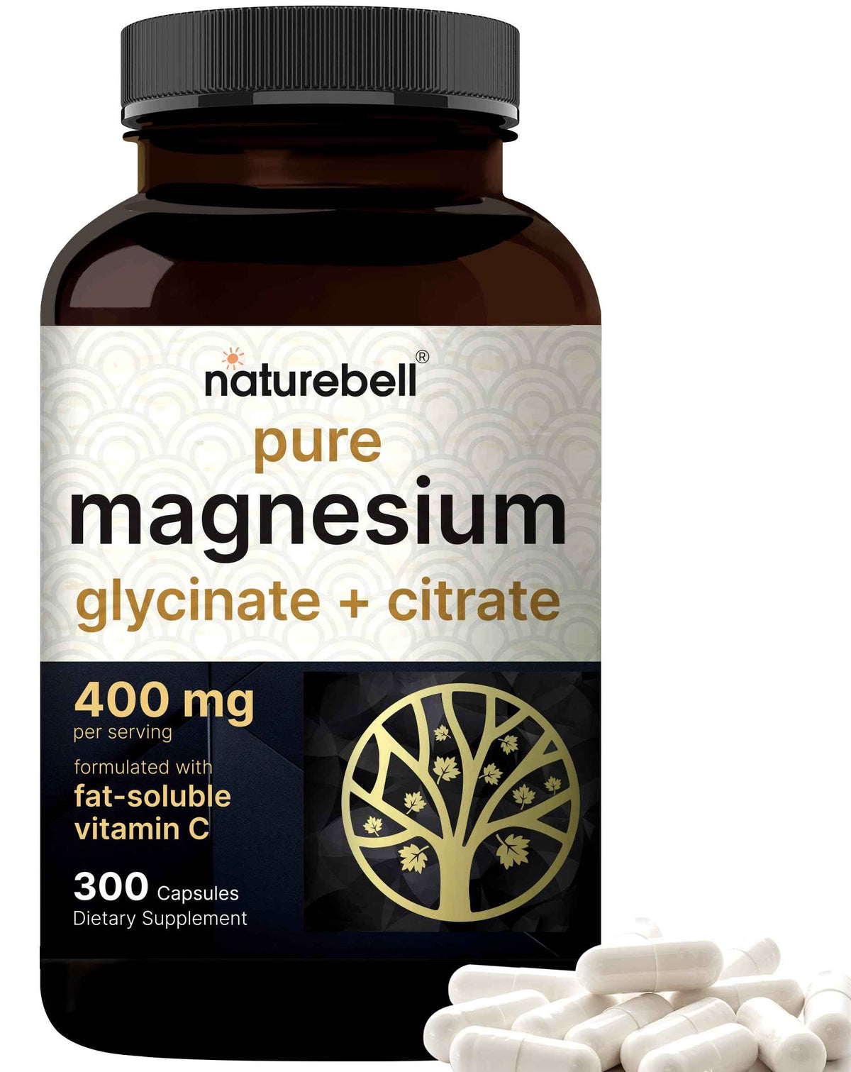 Magnesium Complex 400mg, 300 Capsules - Glycinate, Citrate - Chelated & Purified - Bone, Heart & Digestion Support - Non-GMO